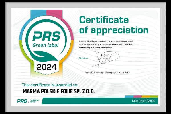 PRS Green Label 2024 Certificate for Marma Polskie Folie